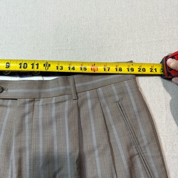 Vintage EJ Samuel 2 Piece Suit + Handkerchief Brown Striped Blazer 46R Pant 40R - Picture 13 of 15